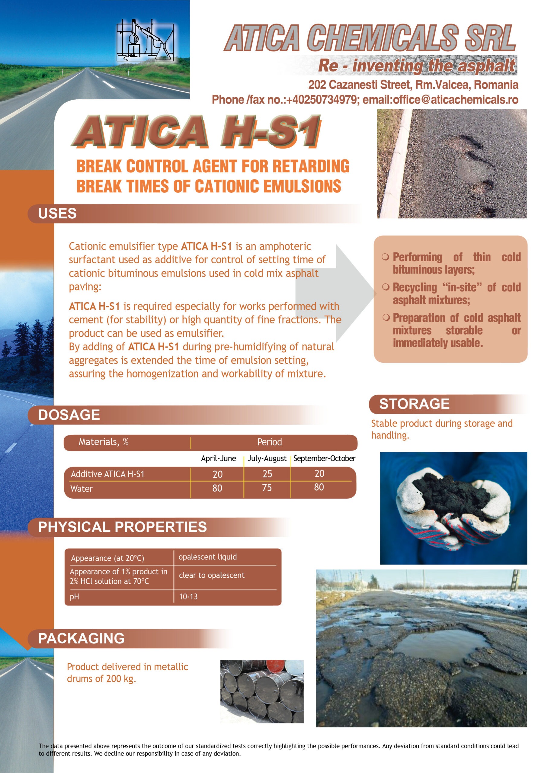 ATICA HS1 | Aditiv pentru controlul timpului de rupere a emulsiilor bituminoase