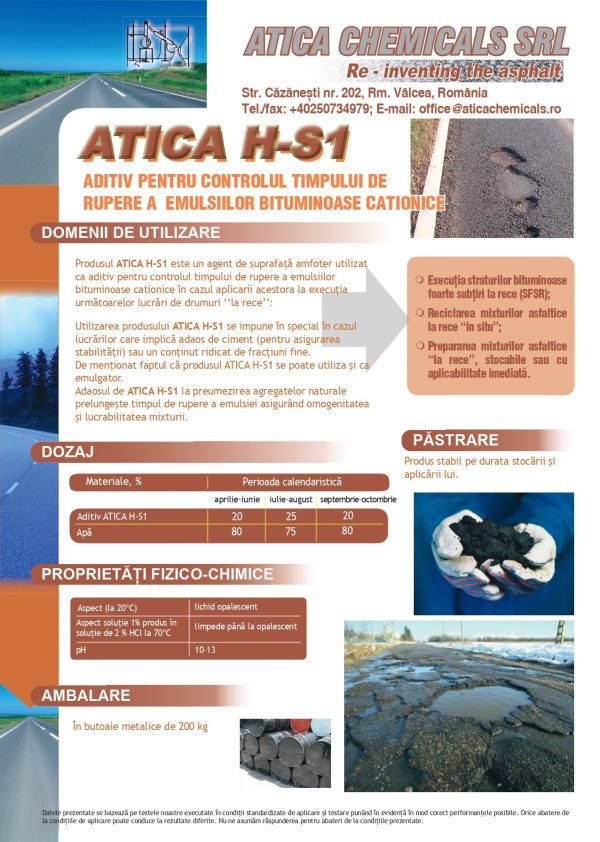 ATICA HS1 | Aditiv pentru controlul timpului de rupere a emulsiilor bituminoase